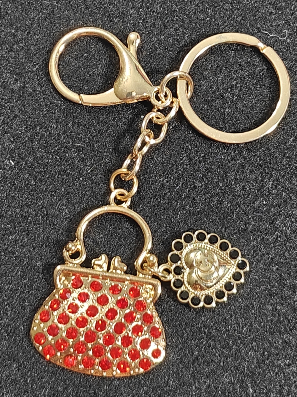 Gold-Tone Red Crystal Purse Keychain Charm - Picture 1 of 3